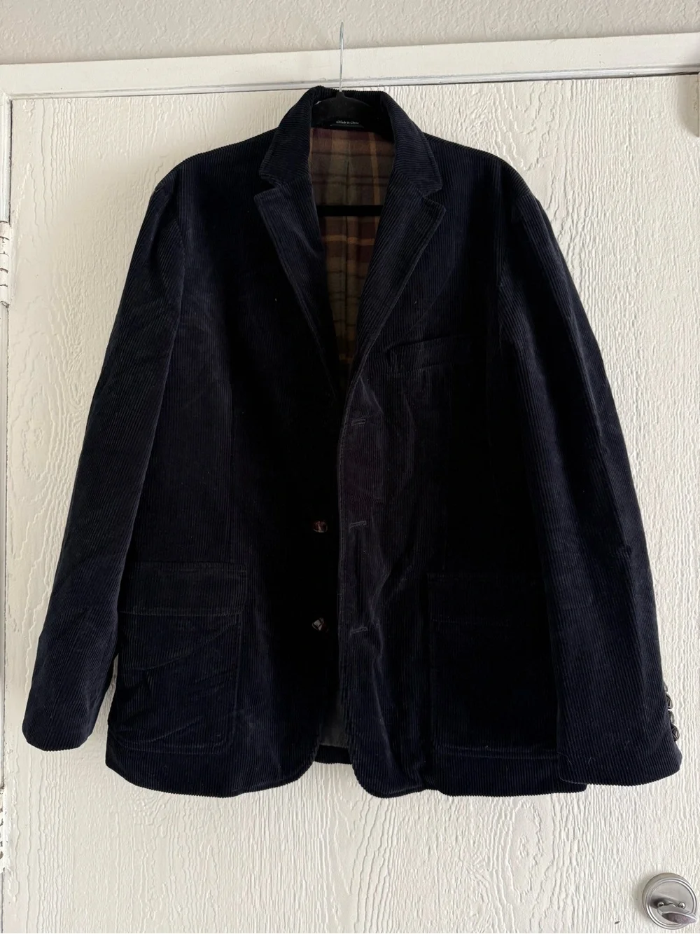 J. Crew Navy Corduroy Blazer Sport Coat with Brown Elbow Patches. Size Large